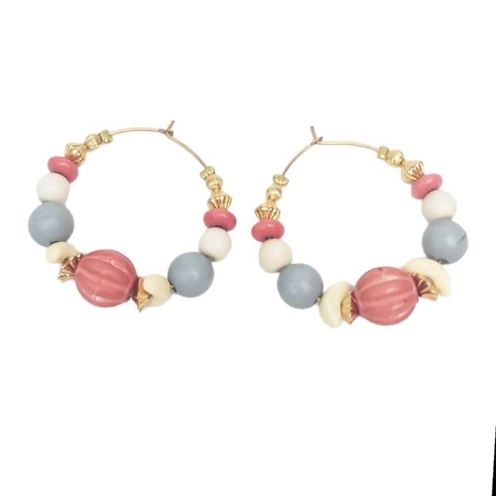 1980s Pastel Beaded Hoop Earrings